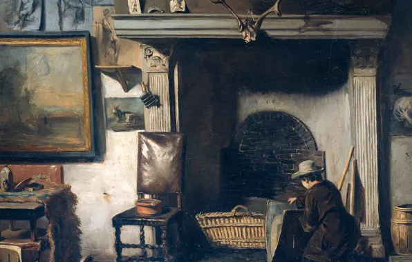 Oil, interior, picture, Anton Mauve, The Workshop Of The Painter