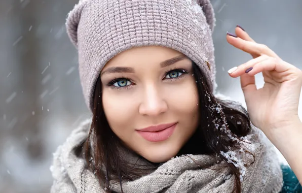 Winter, girl, snow, portrait, photographer, cap, Denis Petrov, Angelina Petrova
