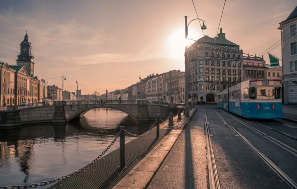 Picture morning, tram, Sweden, promenade, Gothenburg