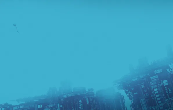 The city, ruins, a balloon