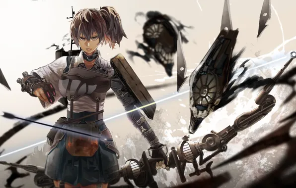 Picture girl, weapons, anime, bow, art, arrow, armor, kantai collection