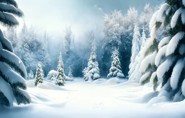 Winter, forest, snow, trees, landscape, nature, fog, in the snow