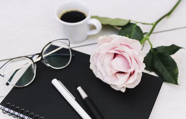 Rose, coffee, handle, Notepad