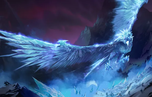 Mountains, people, bird, ice, Anivia, Legends of Runeterra