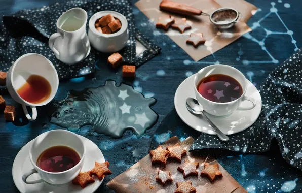 Table, tea, cookies, Christmas, spoon, the tea party, mug, Cup