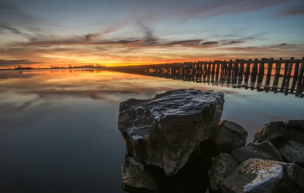 Picture sunset, lake, stones, Sweden, Sweden, Boholmen