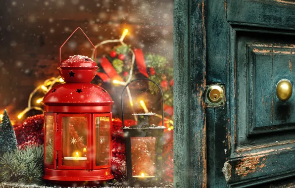 Decoration, New Year, Christmas, lantern, Christmas, wood, New Year, decoration