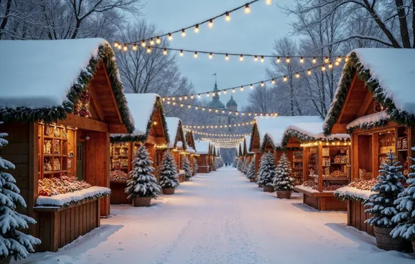 Winter, snow, decoration, city, the city, street, Christmas, New year