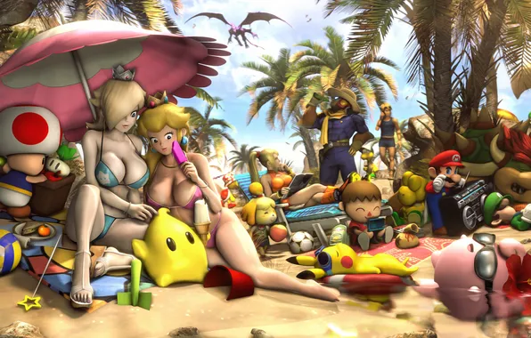 Beach, chest, summer, girls, Tits, ice cream, nintendo, crossover