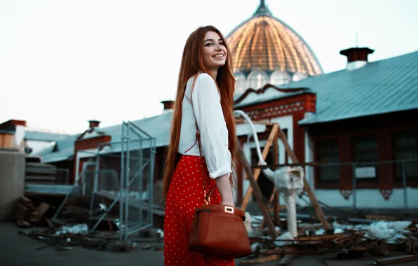 Look, girl, smile, street, red, bag, Dmitry Sedykh