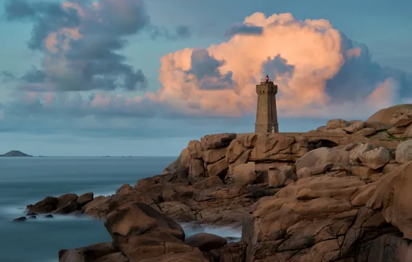 Sea, clouds, landscape, nature, rock, stones, France, lighthouse