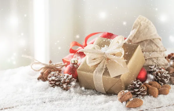 Tape, gifts, white, christmas, nuts, bumps, Golden, gift