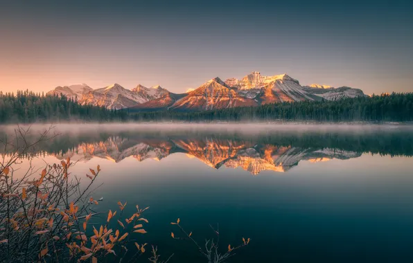 Autumn, forest, mountains, reflection, foliage, pond
