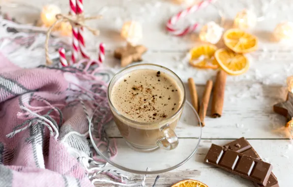 Coffee, chocolate, Cup, plaid, cappuccino, spices