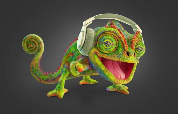 Headphones, art, children's, Chameleon, chameleon, rhenan fidelis