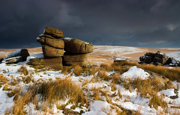 Picture snow, stones, hills, England