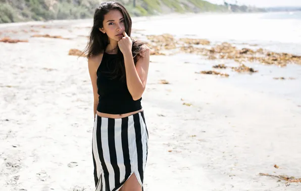 Strips, skirt, brunette