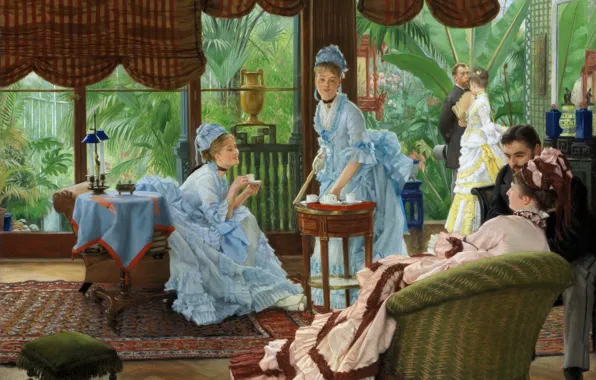 Picture people, interior, picture, James Tissot, In the Conservatory