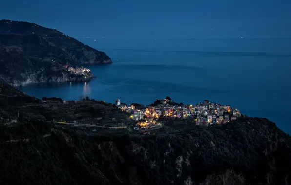 Light, hills, Italy, twilight, Italy, Cinque Terre, Corniglia
