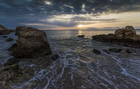 Rocks, dawn, coast, morning