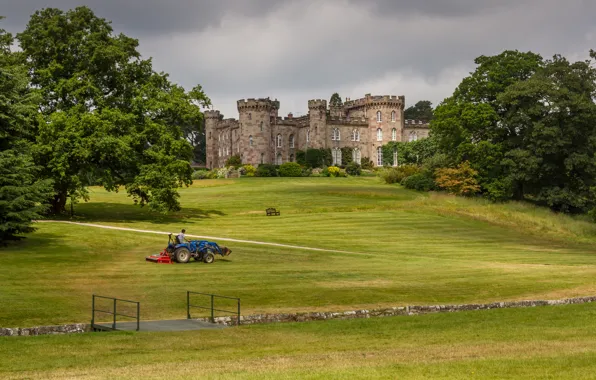 Greens, grass, trees, bench, castle, lawn, glade, England