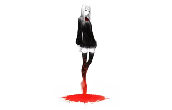 Void, girl, loneliness, black dress, a pool of blood, by Sawasawa