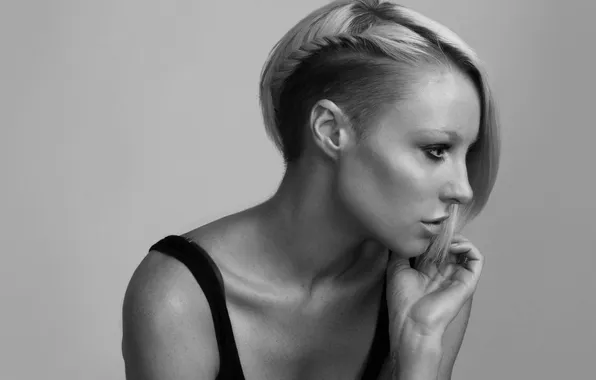 Trance, hairstyle, blonde, profile, black and white, miss you paradise, Emma Hewitt