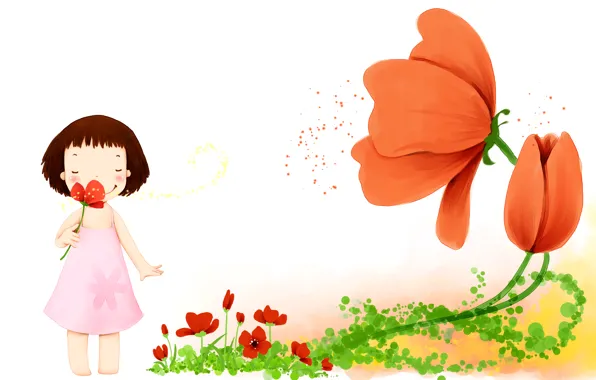 Picture flowers, smile, petals, dress, girl, baby Wallpaper