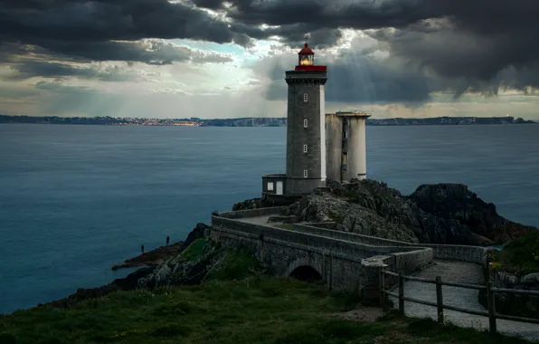 Road, sea, landscape, clouds, rock, stones, shore, France