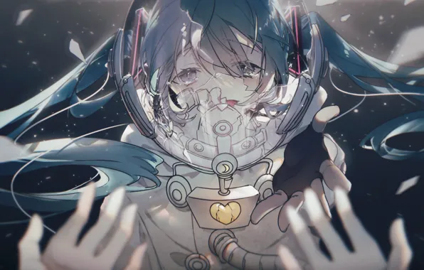 Girl, hands, Hatsune Miku, Vocaloid, under water, crying