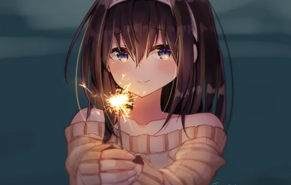 Picture face, hands, grey background, art, Sparkler, bangs, Idolmaster: Cinderella Girls, The idolm @ ster