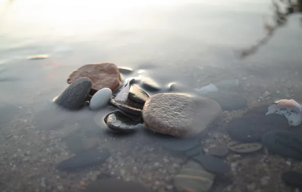 Water, macro, stones