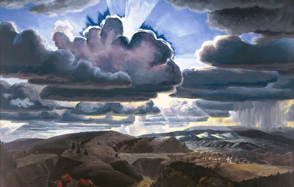 Wallpaper Charles Ephraim Burchfield, 1929-31, Sunburst for mobile and