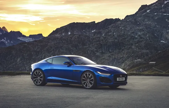 Sunset, mountains, Jaguar, F-Type, F-Type R, 2021