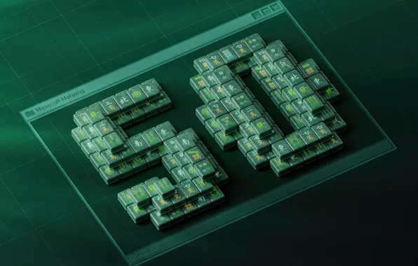 Microsoft, anniversary, 50th Anniversary, Microsoft, dark green background, Mahjong, 50th anniversary, Mahjong