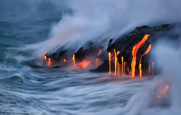 Wave, nature, the ocean, rocks, lava