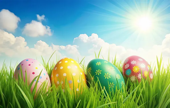 Picture flowers, eggs, spring, colorful, Easter, happy, flowers, spring