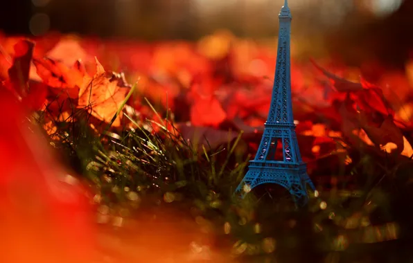 Picture autumn, grass, leaves, nature, France, Paris, Eiffel tower, Paris