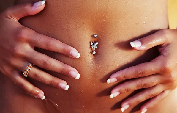 Picture drops, piercing, belly, manicure