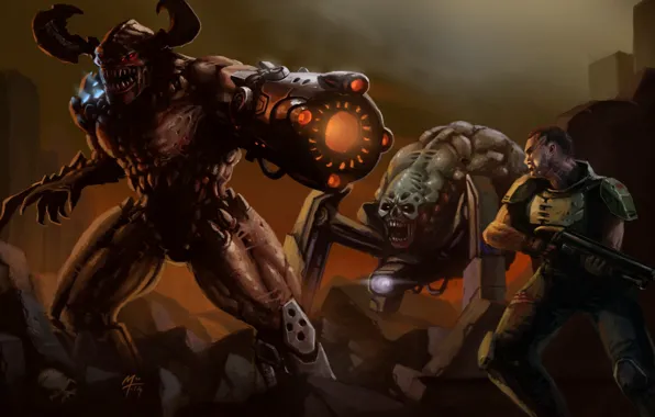 The game, legend, art, Game, Doom, DOOM, Cyber demon, spider mastermind