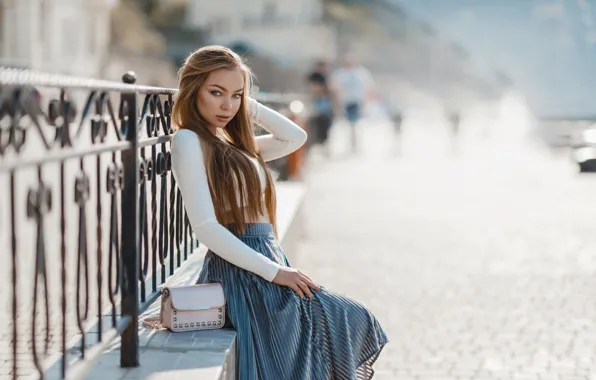 Picture look, girl, pose, fence, long hair, Nick Wakaluk, Julia Khandogin-Baryshnikov