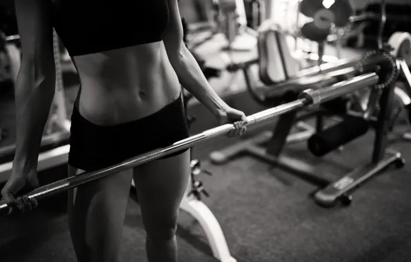 Picture woman, fitness, gym, metal bar