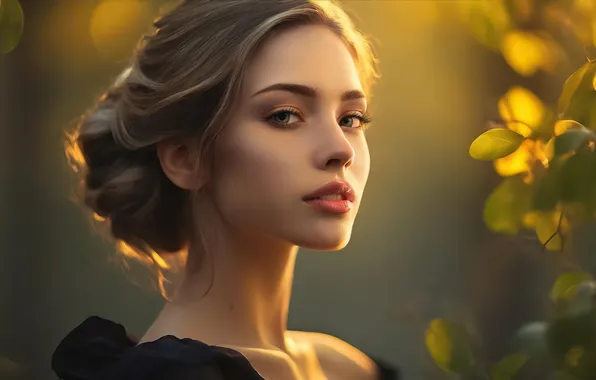 Picture women, blonde, sunlight, portrait, AI art, Alexander Zara