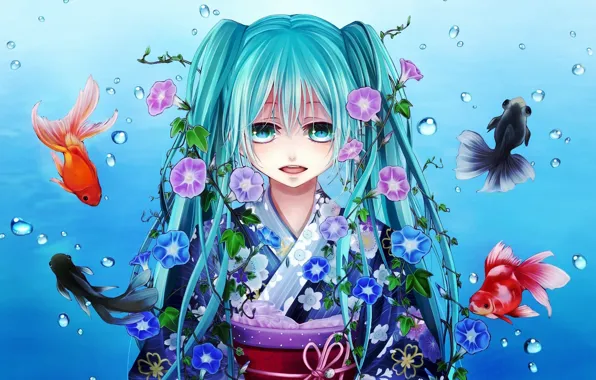 Fish, anime, art, Hatsune Miku, Vocaloid