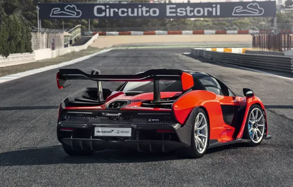 McLaren, supercar, rear view, 2018, Senna, Delta Red