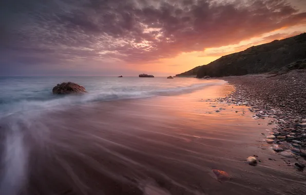 Picture sunset, stones, the ocean, rocks, coast