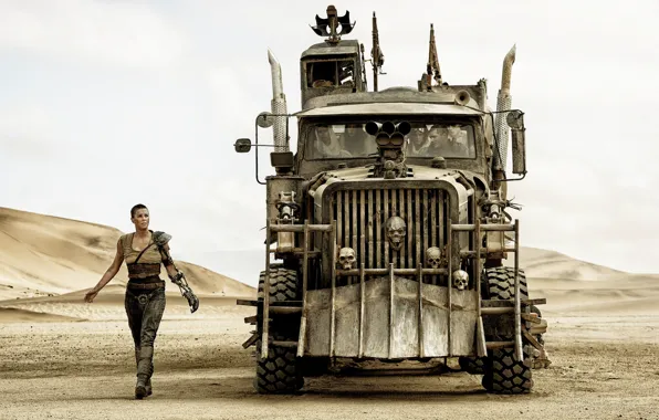 Picture Charlize Theron, truck, Charlize Theron, the front, tractor, Mad Max, Fury Road, Mad Max