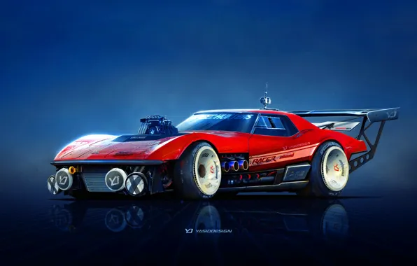 Red, Auto, Corvette, Chevrolet, Machine, Car, Art, Chevrolet Corvette