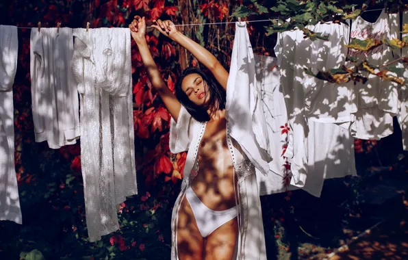 Chest, girl, panties, linen, brunette, Evgeniy Potanin, Evgeniy Potanin, Julia Star