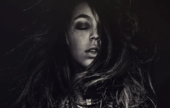 Girl, long hair, lips, face, hair, sleeping